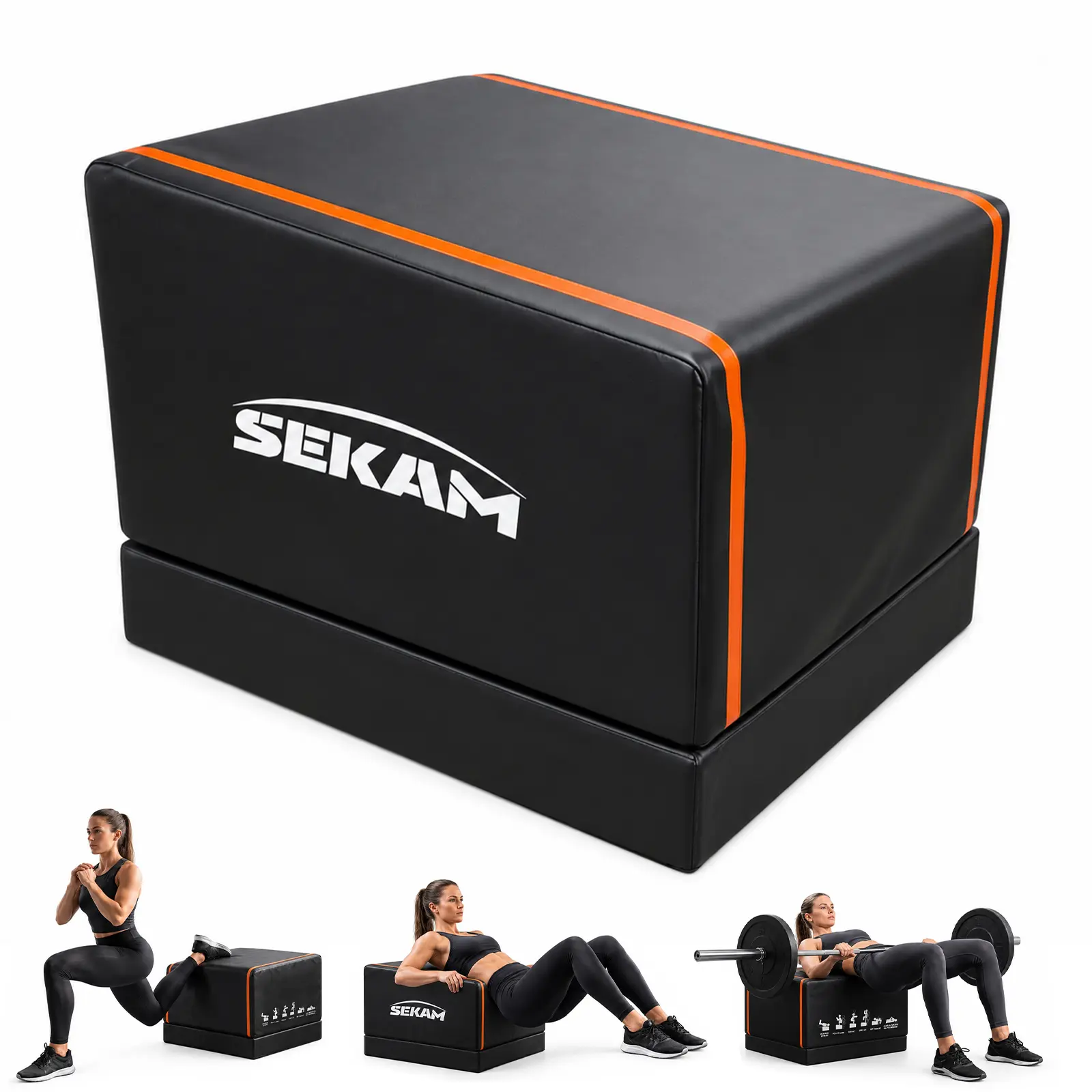 SEKAM 2-in-1 Adjustable Hip Thrust Plyo Box, 330 lbs Load Capacity Foam Glute Drive Box, Non-Slip for Home Gym Squat Jump Step Up