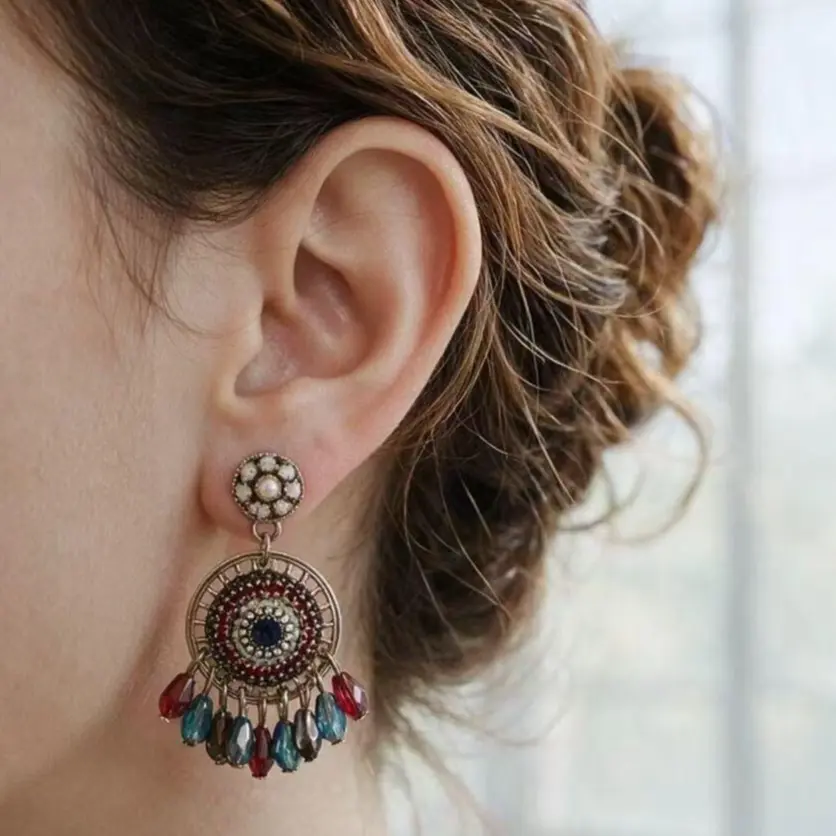 Elegant Boho Style Earrings with Multicolor Beads and Intricate Design for Women's Fashion Accessories