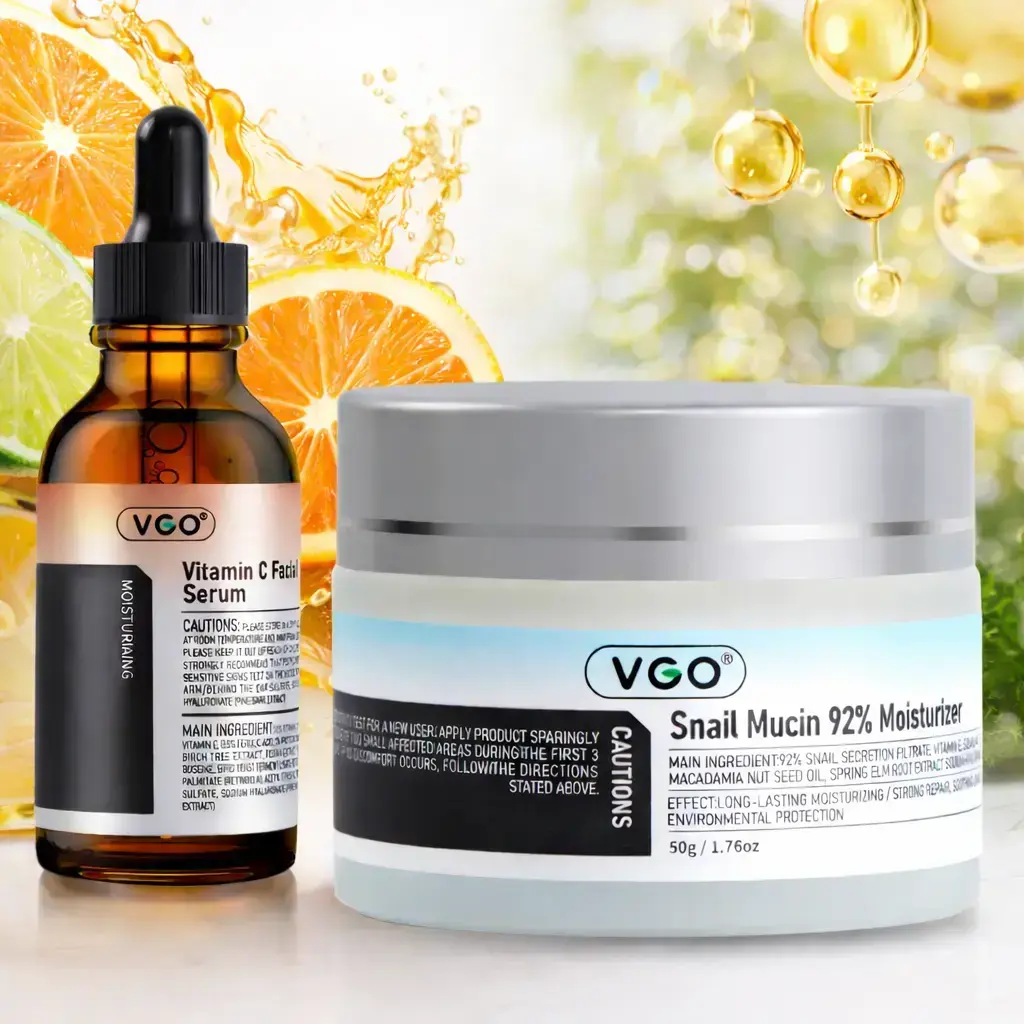 VGO Hydrating Skincare Set – Vitamin C Facial Serum and 92% Snail Mucin Moisturizing Gel Cream, Daily Hydrating Care for All Skin Types, Helps Support Skin Brightness, Smooth Texture and Healthy-Looking Glow Moisturizing
