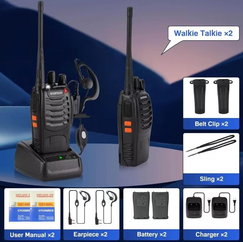 Rechargeable Walkie Talkies for Adults - Complete 2-Way Radio Kit with 2 Batteries, Earpieces & Belts - Long Range Crystal Clear Communication
