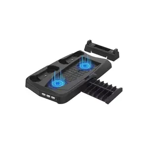 PS5 console cooling fan stand, controller charging dock + disc storage rack + dual-headphone hanging stand