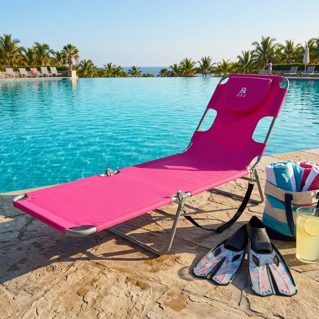 Portable Foldable Beach Sun Lounge Chair | Multi-Angle Reclining Tanning Chair with Face Opening, Waterproof Fabric Outdoor Chaise for Beach Pool Camping Road Trip.