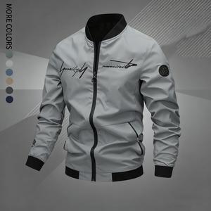 Men's Regular Fit Letter Embroidered Zip Up Pilot Jacket, Autumn Winter Casual Long Sleeve Windproof Baseball Collar Coat, Men's Everyday Wear, Men's Jacket, Black Casual Outdoor Jacket, Suitable for Work, Travel,  Coats Menswear windbreaker jacket