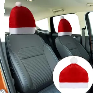 2-Pack Christmas Car Headrest Covers, Holiday Theme Headrest Pillow Covers, Santa Hat Design, Universal Car Interior Decoration and Scene Arrangement, Car Interior Decorative