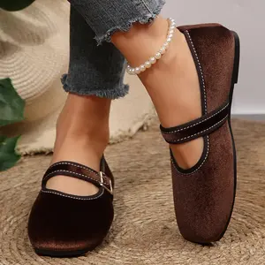 Women's Square Toe Loafers Flats Velvet Metal Buckle Strap Casual Shoes