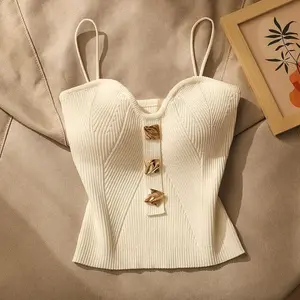 2025 spring and summer new high-end small fragrant wind knitted tube top sling vest inside and outside women's sleeveless back short top