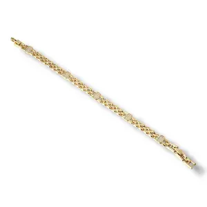 Gold Layered Interlocking Link Bracelet with Sparkling Zirconia Accents, 4mm Width, 7-7.5" Adjustable Length, Polished Finish, Elegant Daily Wear