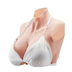 VEVOR Silicone Bodysuit, D-Cup Silicone Breastplate for Crossdressers, Realistic Silk Cotton-Filled Fake Boobs Breast Forms for Transgender Cosplay Drag Queen, Nude