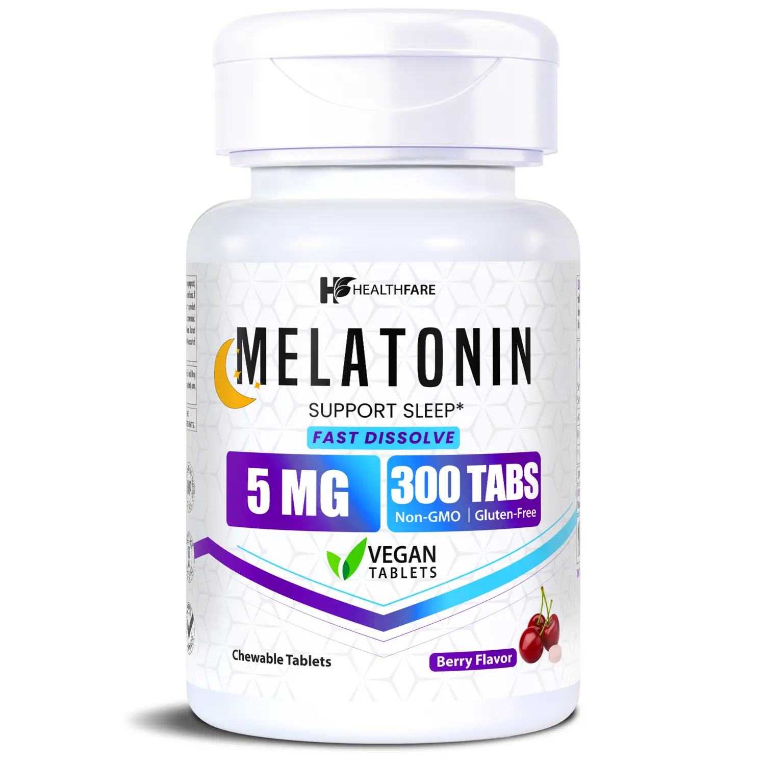 HealthFare Melatonin 5mg Berry Flavor | 300 Tablets | Sleep Supplement | Non-GMO | Gluten-Free | Made in USA