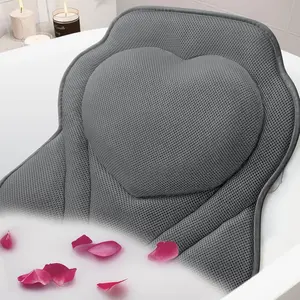 Bath pillowbathtub pillow with air mesh fabric 6 nonslip suction cups bath pillows for tub head neck and back support bath accessories spa gifts grey