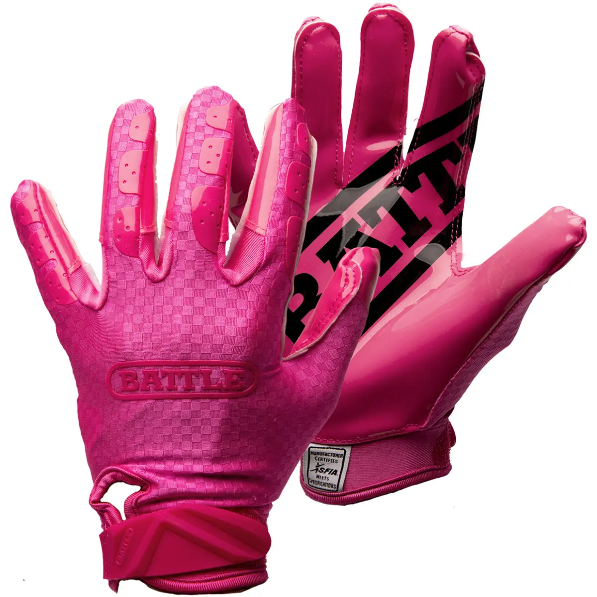 Battle Sports NFHS/NCAA/NOCSAE Compliant Adult TripleThreat Football Gloves with UltraTack Grip, Checker Pattern, and Hook & Loop Strap - Pink, Adults, Anti-Skid