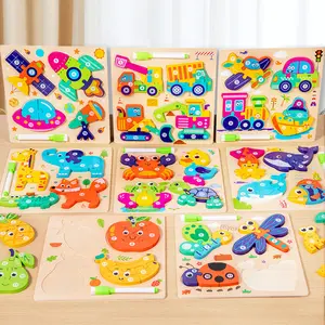 Hatwoo 1pc/2pcs Wooden Animal Puzzle Toy, 3D Colorful different theme Animal Dinosaur Vehicle Fruit Wooden Jigsaw Puzzles Montessori Toy, Learning Educational Christmas Birthday Gifts for Girls Boys