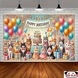 2D Flat Banner 1pc, Whisker Wonders Cat - Themed Birthday Party Banner,   Backdrop, Indoor/Outdoor Festive Decoration Room, Studio, Yard & Garden Celebrations, Birthday Party Decor, Birthday Banner, Indoor Cel