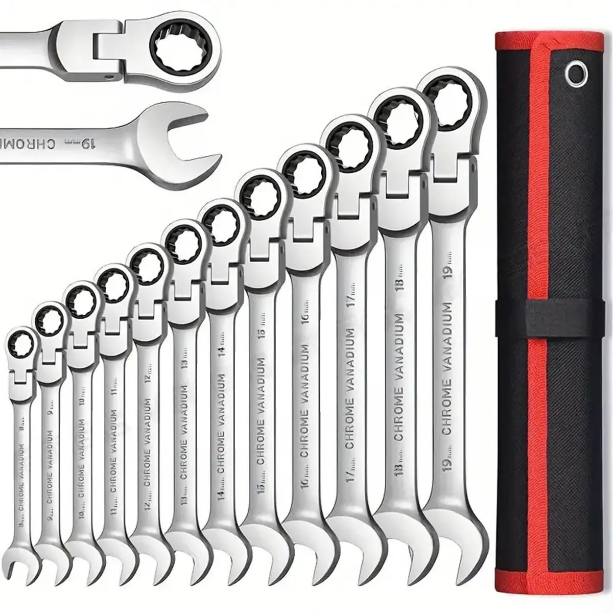 🔧Flex Head Ratcheting Wrench, 🔧Metric Ratchet Combination Wrenches, Gear Spanner, Hand Tools for Home & Office，Cr-V Steel Ratchet Wrenches Set with