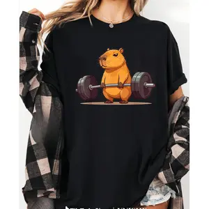 Unisex Cotton Deadlift Capybara Fitness Tee – Funny T-Shirt for Men and Women