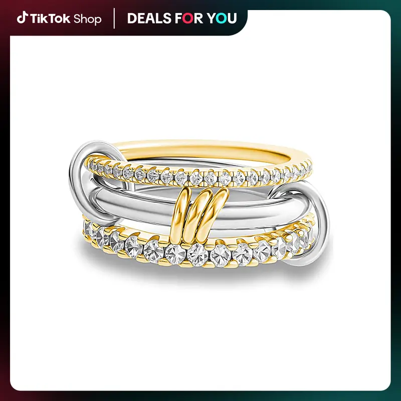 Gold Stackable Rings for Women Non Tarnish, Cubic Zirconiaa Rings, Silver Gold Multi Ring Mixed Metals Stack Rings Set
