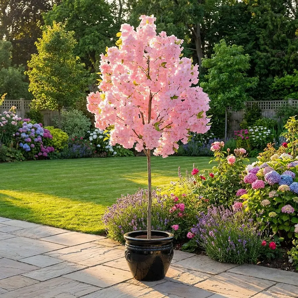 Artificial Cherry Blossom Tree, Fake Plants Indoor Decor, Faux Pink Sakura Flowers for Living Room Home House Entryway Bedroom Office Inside Decorations, 5FT