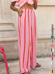 Women's Striped Print Wide Leg Pants, Casual Comfy Trousers for Daily Wear, Ladies Bottoms for All Seasons, Casual Chic Bottoms, Casual Straight Leg