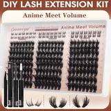 Geeneiya Anime Meet Volume Lash Clusters Kit with Bottom Lashes |Volume Lashes |Spike Lashes | with Waterproof Lash Bond and Seal, Tweezers,DIY Lash Clusters Kit D Curvature #sohochic