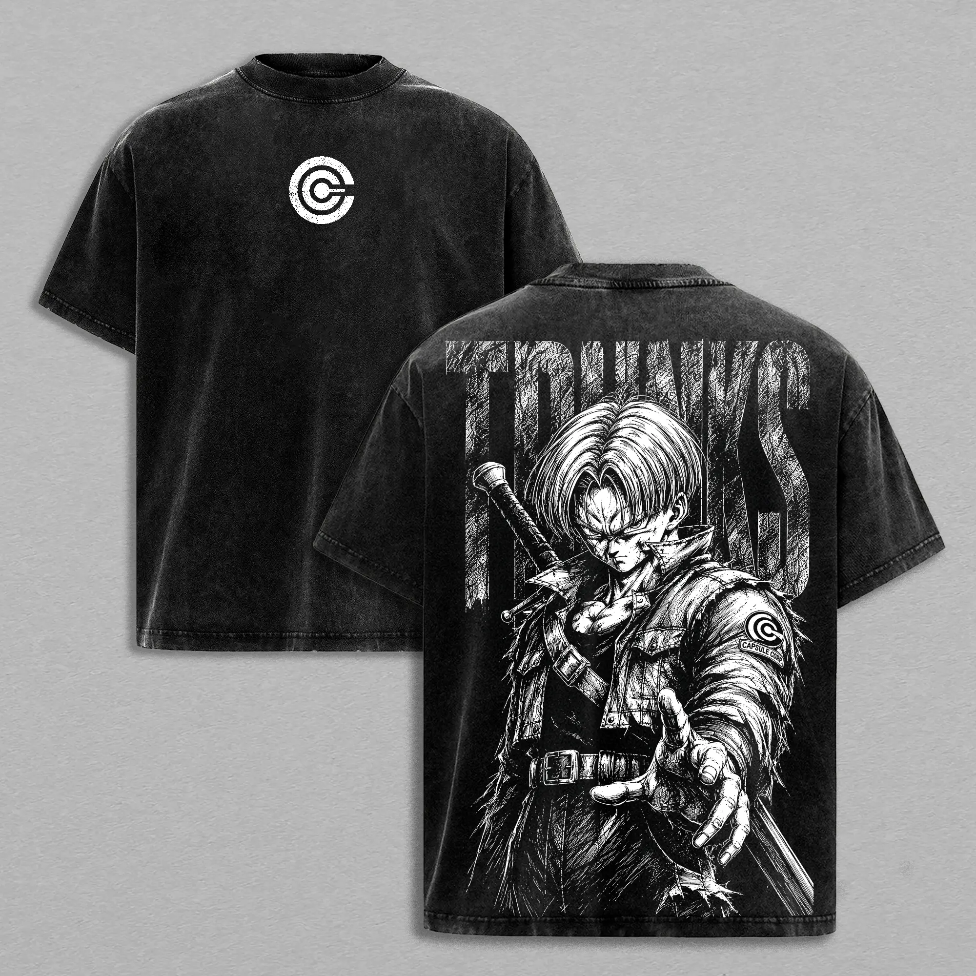 Future Trunks DBZ Tee – Future Trunks Vintage Washed T-Shirt | Capsule Corp | SuperSaiyan Warrior | Sword of Hope | DBZ Anime Manga Graphic Tee | Heavy Cotton Unisex Oversized Streetwear Top