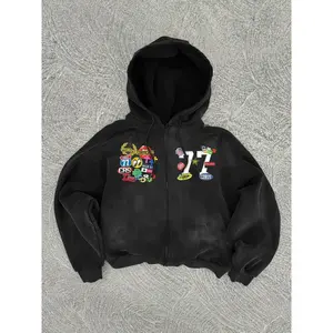 Men’s zip-up hoodie with letter and number print, regular fit casual street long-sleeve hooded sweatshirt for spring and fall, fashionable men’s clothing for daily wear, tops