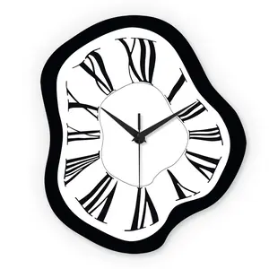 Constantplanet Modern abstract melting wall clock — black-and-white modern 12-inch irregular quartz clock silent battery suitable for living rooms bedrooms and gallery decor — an ideal modern home décor gift and bedroom timepiece Decorative Minimalist