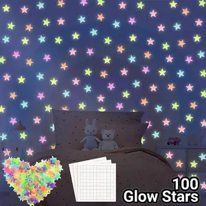 100 Glow in The Dark Stars - DIY Wall & Ceiling Stickers for Kids Room | Luminous Night Light Decals, Multi-Color, Easy Peel & Stick