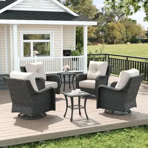 LayinSun 6 Piece Wicker Outdoor Furniture Set with 6-inch Comfy Cushions, High Back Patio Furniture Set with Swivel Rocking Chairs and Side Table, Multiple Packages summervibes