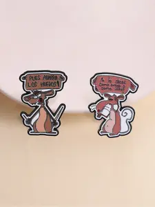 4 Pcs Fun Spanish Mouse Dialogue Enamel Pins, Cartoon Mouse Text Badge, Fashion Accessory, Gift for Friends, Interesting Jewelry
