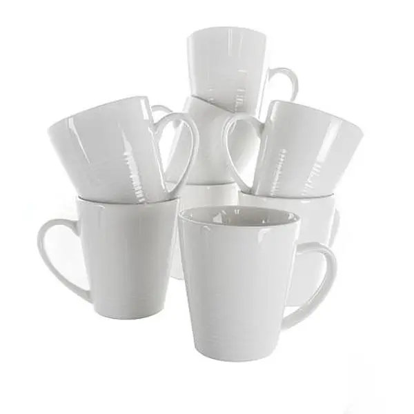 Elama Amie 8 Piece 12 Ounce Porcelain Mug Set in White Elama Amie 8 Piece 12 Ounce Porcelain Mug Set in White