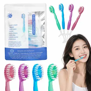 Portable 26 PCS Disposable Toothbrushes，5-in-1 Mini Brushes with Toothpaste & Toothpick, Individually Wrapped, 4 Flavors On-The-Go Toothbrush for Work Travel