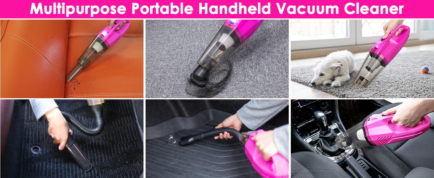 THINKWORK Pink Portable Vacuum Cleaner Kit with 8000PA Cordless Rechargeable Handheld Vacuum Cleaner, Gift for Women, High Power Accessories