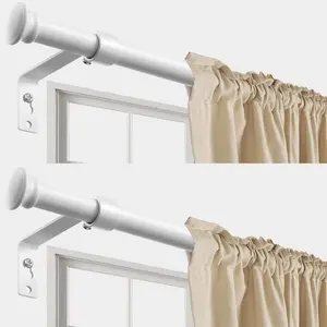 White Curtain Rods for Windows 48 to 93" - 5/8 Inch Heavy Duty Metal Curtain Rod 2 Pack - Blackout Farmhouse Drapery Rods with Brackets - Rustic