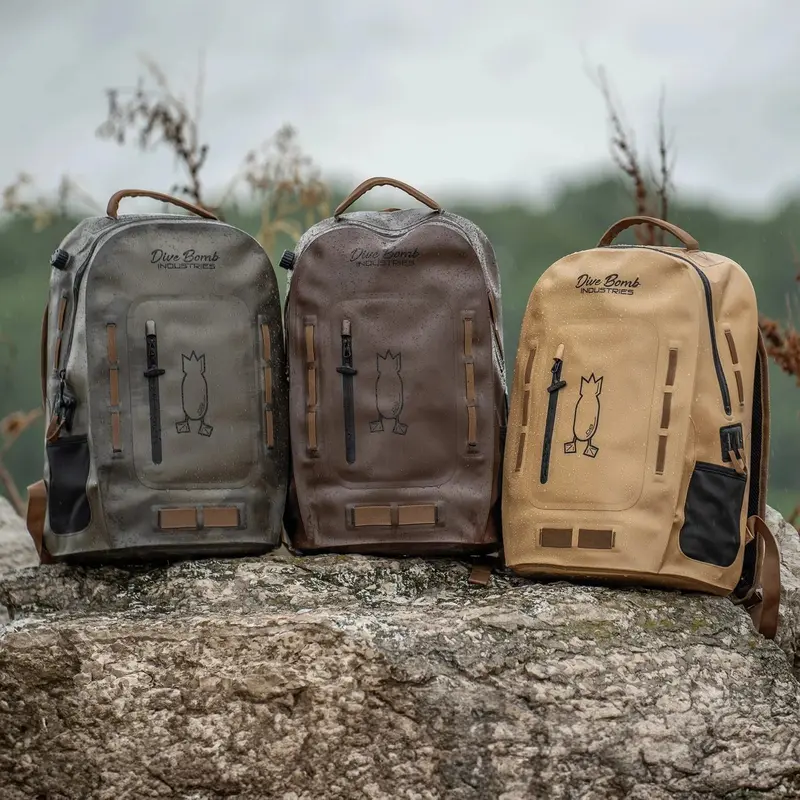 Dive Bomb Industries Waterproof Travel Backpack for Adults - 13x19x7in Durable Bag with Custom Foam Pad, Ideal for Outdoor Hunting, Casual Use