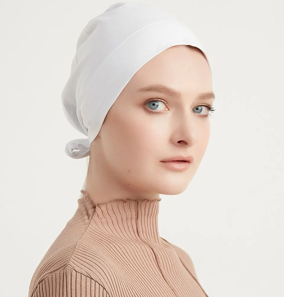 Premium Cotton Tie Back Underscarf - White