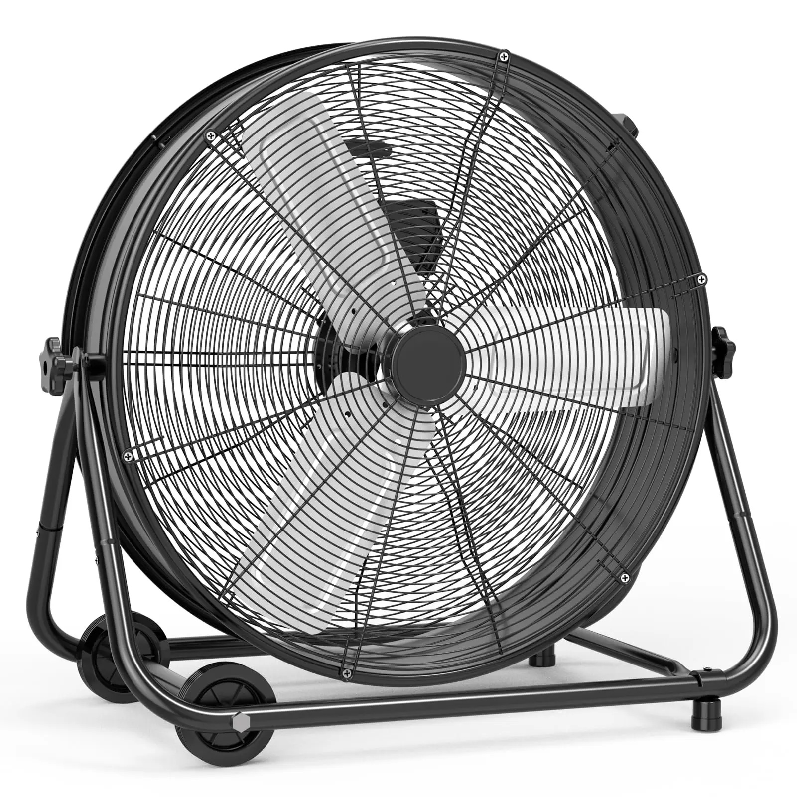 Garvee Upgraded High Speed Industrial Drum Fan - 24 Inch Metal Floor Fan with 3 Speeds, 360° Adjustable Tilt, Heavy Duty Air Circulator for Warehouse, Garage, Workshop, Factory, Basement