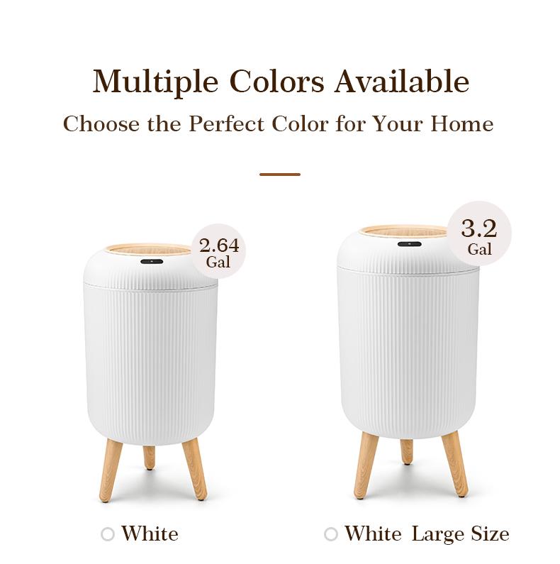 Pukomc Smart Induction Waterproof Trash Bin - Flip-Top Design for Bathroom, Kitchen, Bedroom, and Office - Cute Nordic Style Springtok White Motion Sensor Automatic Filter