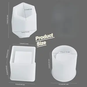 3 Pcs Cup Resin Silicone Mold, Makeup Brush Holder Organizer Cylinder Craft Epoxy Mould, DIY Flower Planter Pot Molds, Cup Mould, Pen Holder Molds