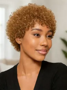 Pixie Wig 99j Burgundy Color 150% Density for Women, Daily Party Cosplay Use, Machine Made Natural Pixie Cut Human Hair Wigs Curly Wig