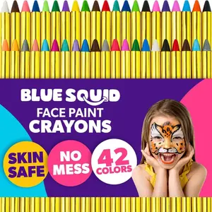 Blue Squid 42pcs XL Washable Face Paint Crayons for Kids Non-Toxic Safe for Sensitive Skin Easy Application Perfect for Parties Playtime and Creative Fun