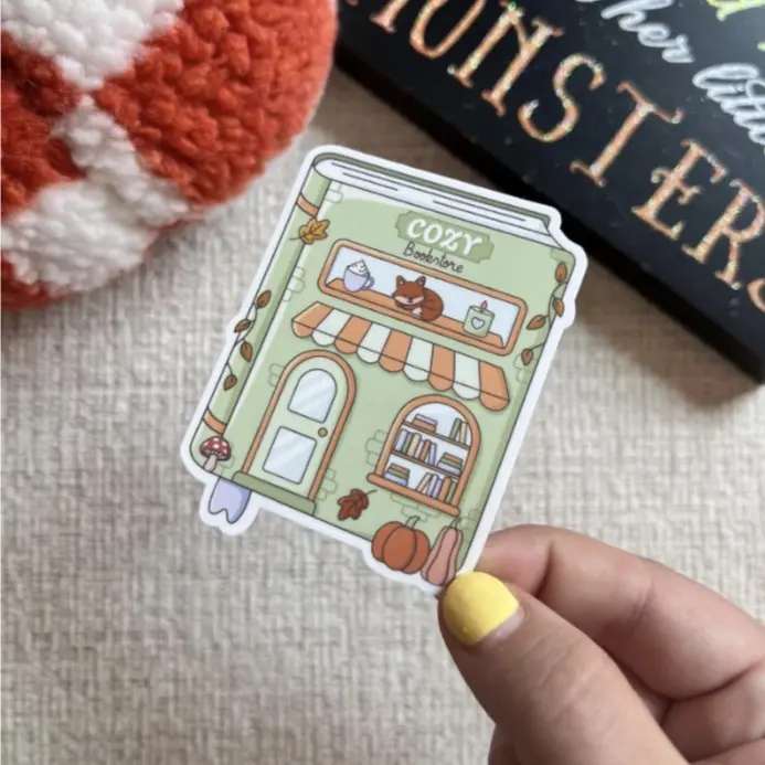 Cozy Fall Reading Sticker, Adorable Bookshop Scene Design with Books & Pumpkins, for Autumn Lovers to Create Welcoming Atmosphere, Enhance Reading Space & Reading Area, Enhance Your Reading Space