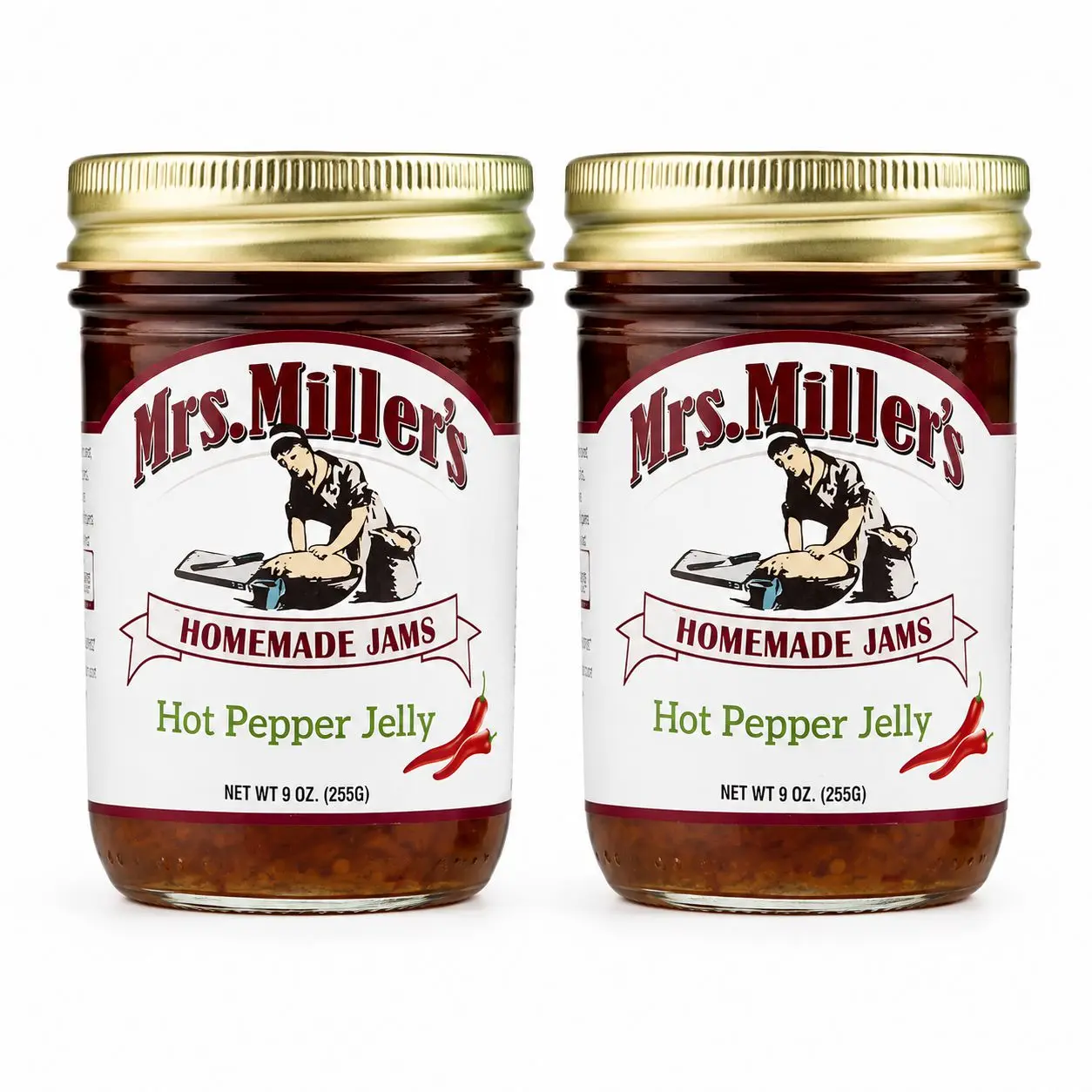 Mrs. Miller's Hot Pepper Jelly 2 Pack 9 oz Sweet & Spicy Amish Made Pepper Jelly for Crackers, Cream Cheese, Chicken, Pork & Charcuterie