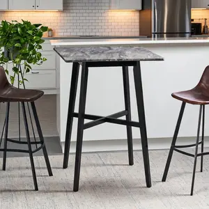 Modern Bar Height 42" Round Dining Table – Rubberwood Legs, Laminate Top with Paladina Marble Finish, Black – Easy Assembly & Scratch Resistant for Kitchen, Pub