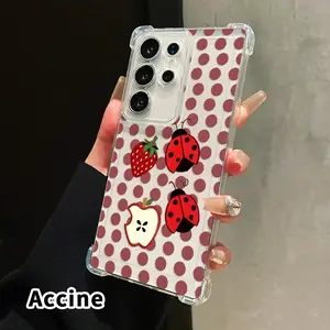 Phone Case for Samsung Galaxy S25 S24 S23 Plus FE S22 Ultra Ladybug Fruit Dots Pattern Protective Transparent Four Corners Anti-Yellowing Shockproof Soft Silicone Cover