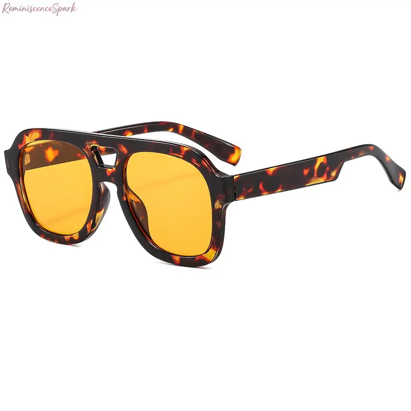 Unisex Double Bridge Pilot Sunglasses - Vintage Large Fit Thick Plastic Frame, UV-Protection Lens, Full UV400 Protection, Classic Retro Casual Sports Eyewear for Outdoor Wear, Square Shape