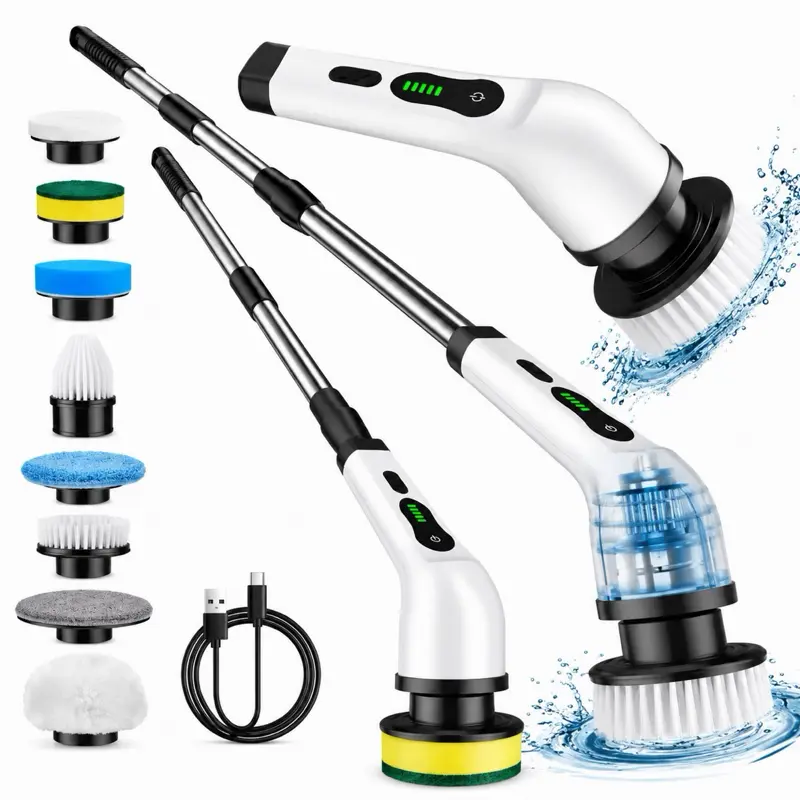 EverHome Cordless Electric Spin Scrubber with Extendable Handle & 8 Brush Heads