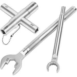 3-in-1 Plumber wrench & 4 Way Sillcock Key, 2-Pack, for Valve, Faucet nuts, and Spigots