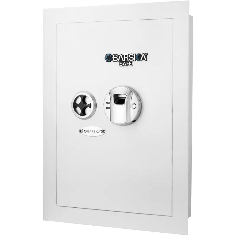 High-End Solid White Metal Steel Biometric Fingerprint Wall Safe with Concealed Mount, Pre-Drilled Holes, Adjustable Shelves, Fireproof Waterproof Design for Documents, Jewelry