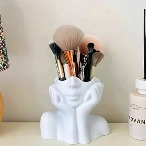 Artistic Makeup Brush Holder - Unique Face Design for Organizing Beauty Tools - White Ceramic Storage for Brushes and Accessories Luxury Organizer