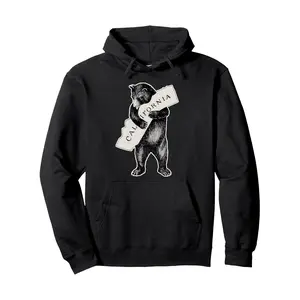 Men's Hoodies  "I Love California" Bear Hug Hoodie - Soft Cotton-Polyester Blend, Vintage-Inspired Pullover with Large Black Bear Holding a Sign Graphic, Casual Long Sleeve, Machine Washable - Perfect for California Fans